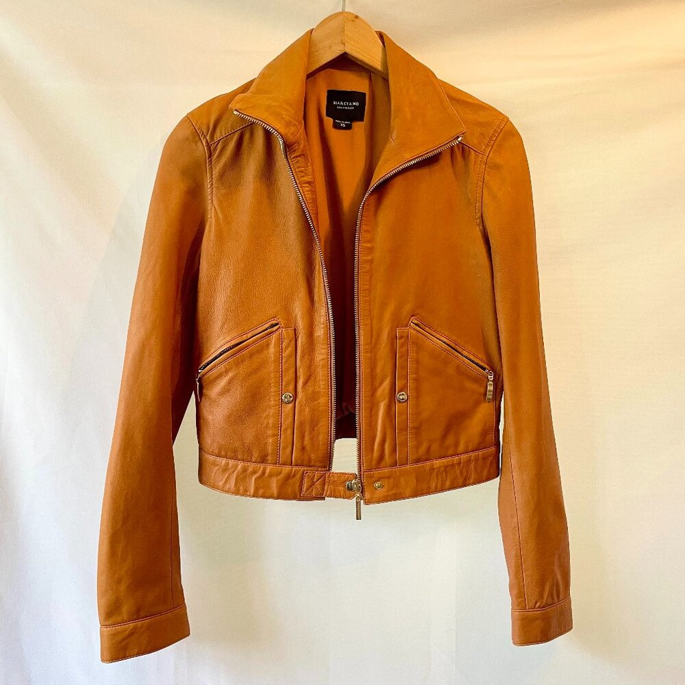 Marciano Guess Los angeles 100% Lamb Lambskin Leather Jacket Moto Caramel Saddle
